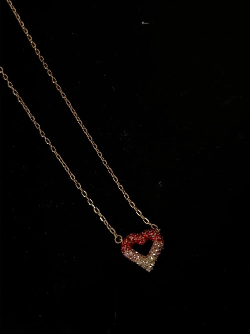 LV Gold Chain Heart Pendant Necklace with Red and Clear Crystals